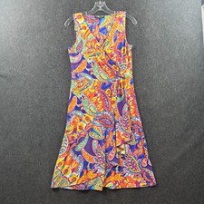 Lauren Ralph Lauren Dress Womens Small Multicolor Paisley Faux Wrap Midi Stretct