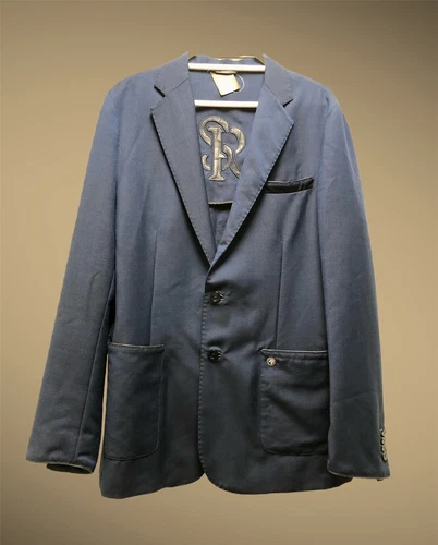 Stefano Ricci Knit Two-button Blue Sport Jacket Leather Trim Logo Size L
