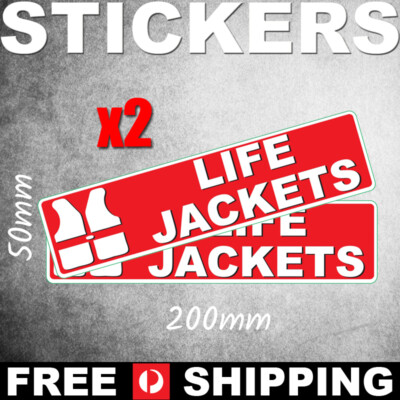 Boating Life Jackets 2pk (White on Red) - Vinyl Decal Safety Sticker ...