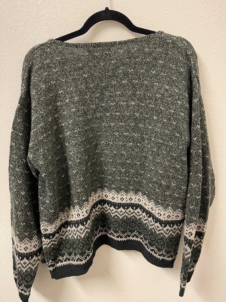 トップス Eddie Bauer V Neck Cotton Cardigan 90s Vintage 1990s Eddie Bauer Green Cotton Mix Knit Cardigan