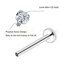 3PCS Flat Back Labret Stud Earrings Surgical Steel Barbell Body Piercing Jewelry — image 3