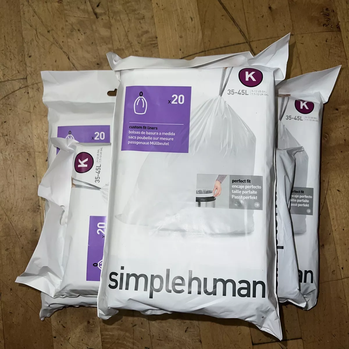 Lot of 3 Code K 20 Ct SIMPLEHUMAN Custom Fit Trash Bags Can Liners