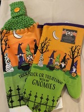 Crocheted top handmade Gnome Green Orange 2 Piece Halloween hanging kitch  towel