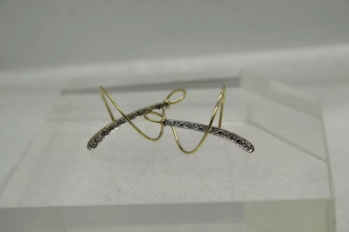 14k Yellow & White Gold DIAMOND chip accent TWIST THREADER EARRINGS - Picture 5 of 5