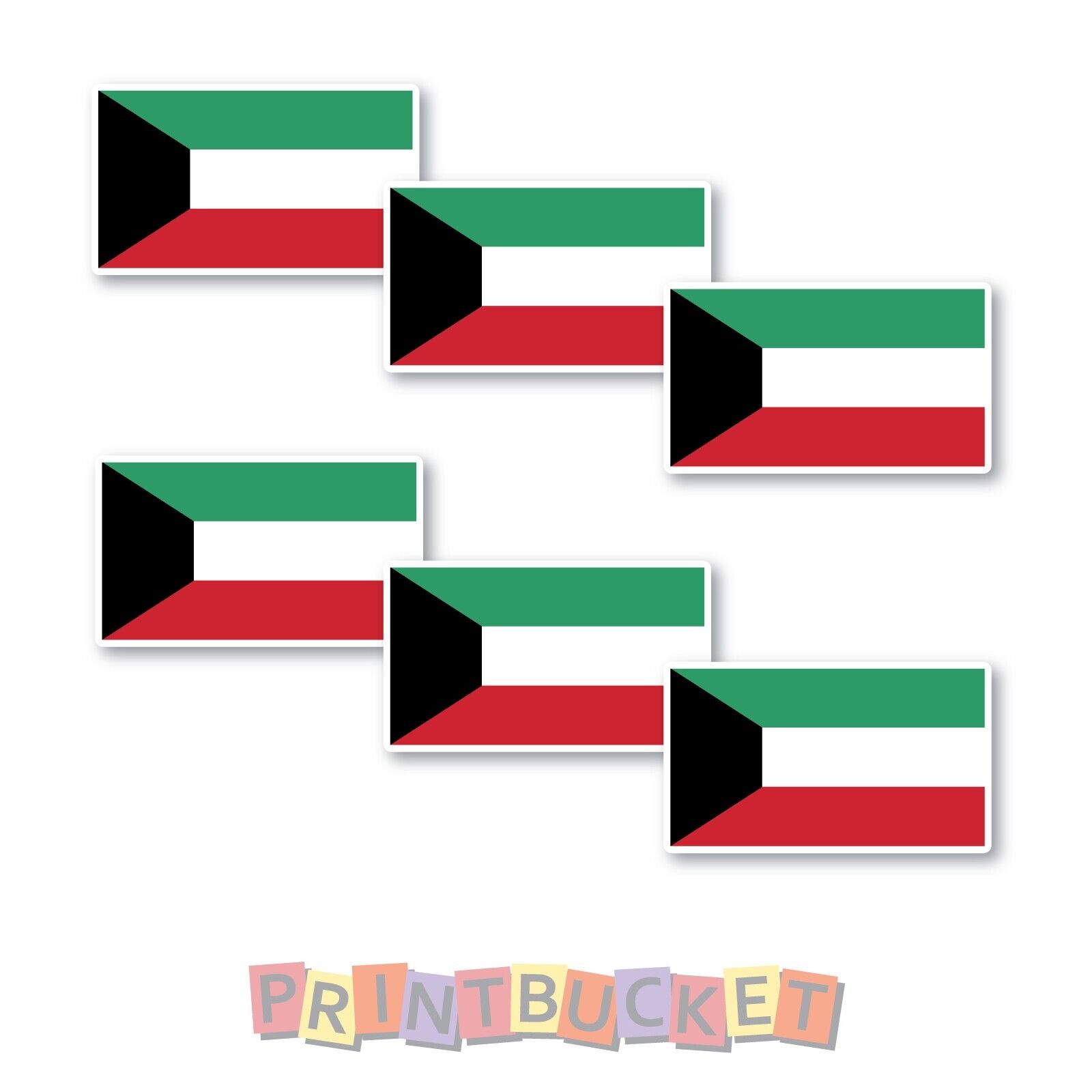Kuwait flag sticker 60mm 6 pack quality water & fade proof vinyl