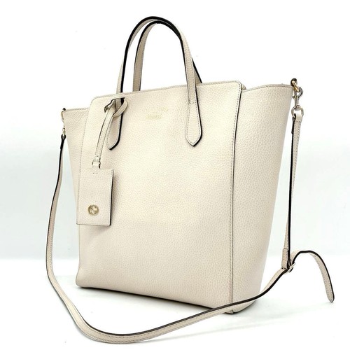 GUCCI 368824 Swing Leather 2 Way Tote Bag Off-White Authentic Used From Japan