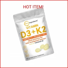 Micro Ingredients Vitamin D3 1,000 IU + K2 MK-7 25 mcg, 300 Softgels | Virgin Co