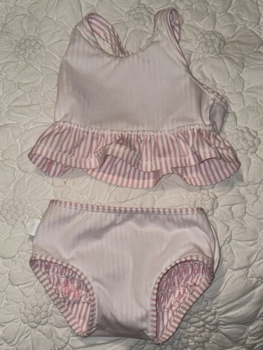 Ruffle Butts Seersucker Pink UPF 50 Tankini Swim Suit Striped Bikini 12-18 mo. - Picture 5 of 7