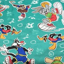 VTG 1998 Looney Tunes Taz Bugs Mixed Sports 36x45 Warner Brothers Fabric Green
