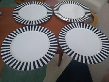 4 Rare Sue Timney M&S Fine Bone China Dinner Plates Black & White Stripes in Vgc