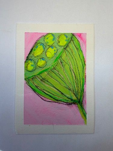 ACEO Art Card Acrylic Painting Signed Original OOAK Lotus Pod