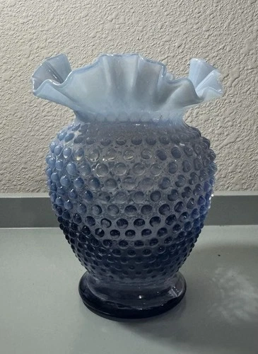 Rare Fenton Orchid Opalescent Hobnail 6” vase - Square Top!