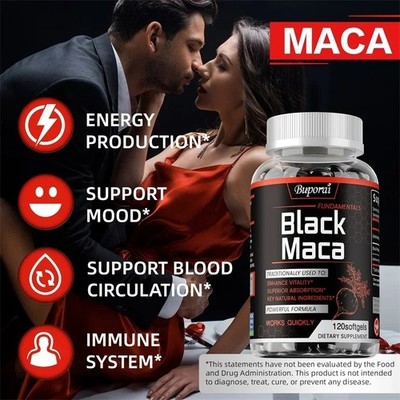 Buporai Black Maca Root  30 Softgels - Natural Energy, Mood & Immune Suppor