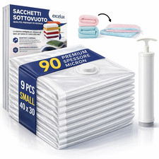 9 Sacchetti Sottovuoto da Viaggio 30x40 cm con Pompa – Vestiti, Valigia e Zaino
