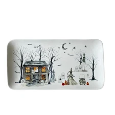 POTTER'S STUDIO Halloween Haunted House Serving Platter 7x14 Ceramic Spooky NEW