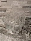 Vintage Federal Glass Refrigerator Storage Dish Ribbed w/Embossed Vegetables Lid