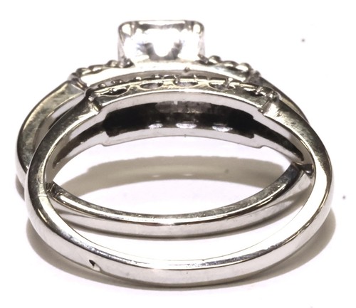 14 Karat Weißgold 0,20 kt runder Diamant Verlobungsring Ehering Set 4,3 g Größe 5 - Bild 5 von 7