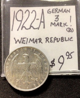 1922 A German 3 Mark! Weimar Republic! ENN Coins