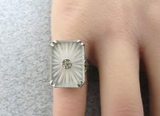 Antique Camphor Glass Ring Sterling Silver Open Work Filigree 3.35 Grams Size 4