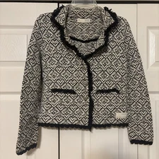 ODD MOLLY Women's Black & White Cardigan Jacket Blazer SZ 1