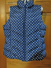140 LANDS END PUFFER DOWN VEST QUILTED JACKET BLUE DOT Snap Pocket Medium 10 12