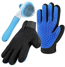 Pet Grooming Gloves for Dogs Cats Blue Brush & Gloves Set NEW