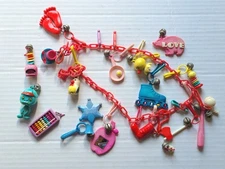 Vintage 80's Plastic Clip On Bell Charm Necklace (Read Description)