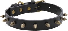 Retro Genuine Leather Studded Rivet Dog Collar Punk Style Brass Alloy Spiked ...