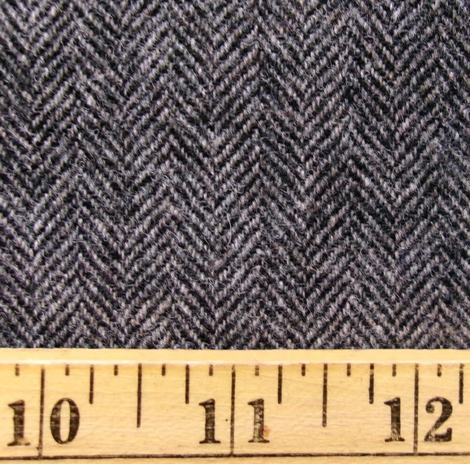 2+yd Vintage 100% WOOL TWEED Woven Herringbone FABRIC Suiting Grey Black - Image 3 of 4