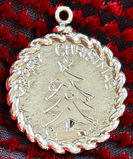 CHRISTMAS TREE STERLING CHARM 925 Silver Merry Christmas Diamond Etched Pendant