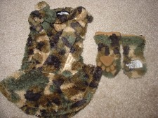 NWOT The North Face Littles Bear Beanie W/MITTENS SET TAUPE GREEN CAMO XS 6-24M
