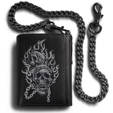 Men's Wallet With Chain Skull Trifold Wallets For Men, Soft Leather Wallet Ch...