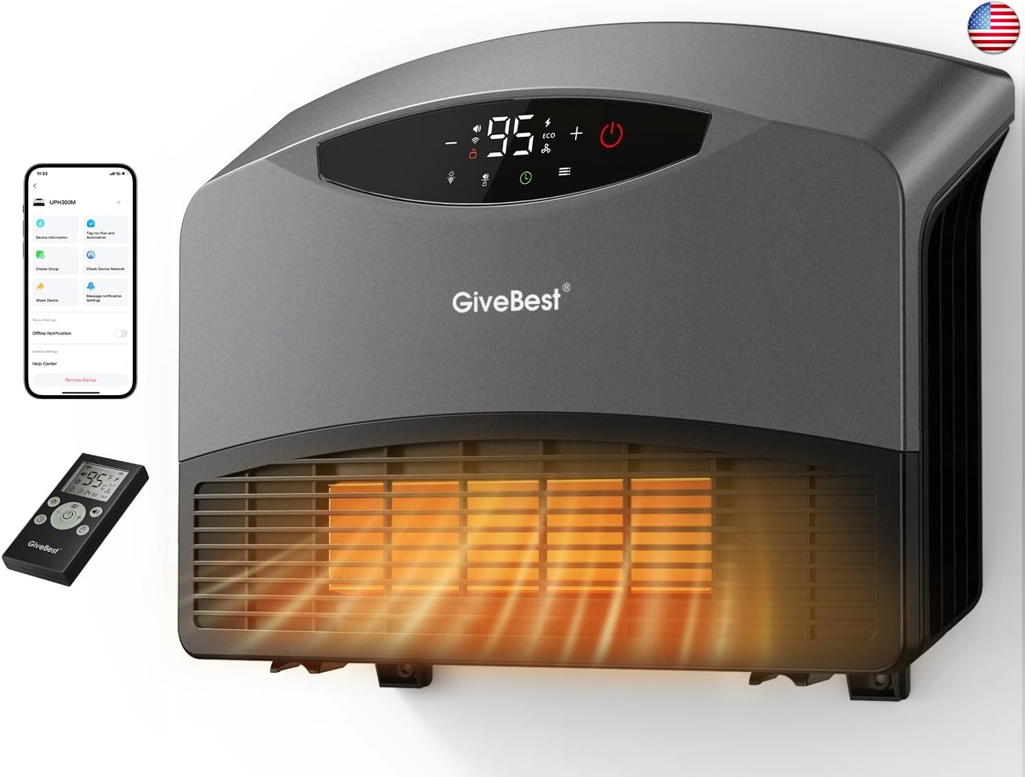 GiveBest Smart Wall Heater with WiFi and Remote Control, 150