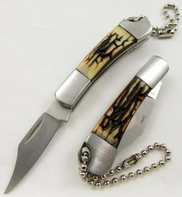 Folding Pocket Knife Keychain | 2'' Mini Stainless Blade Simulated Bone Handle