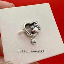 New 925 Sterling Silver Sparkling Paw Print & Heart Charm,Charm for bracelet