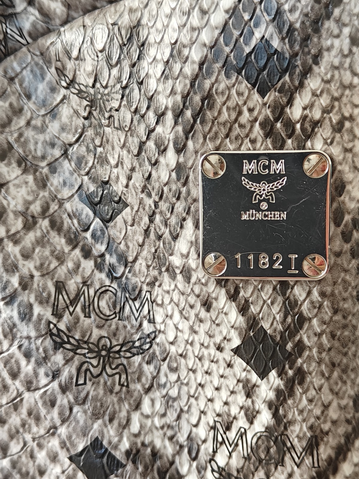 MCM Stark Gray Python Backpack Monogram Logo Bag … - image 2