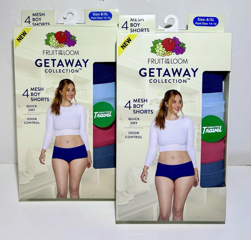 Fruit Of The Loom Ladies 4 Pack Mesh Boy Shorts Getaway Collection Size S, 2XL - Image 3 of 4