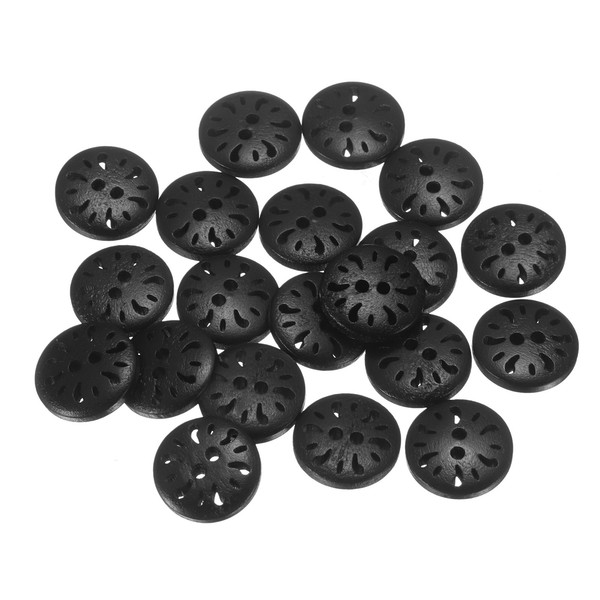 20X 2-Loch Holz-KnöPfe 13Mm FüR Kleidung/Diy, Schwarz-image