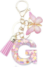 Fashion A-Z Initials Letter Keychain Tassel Butterfly Pendant for Wallet Backpac