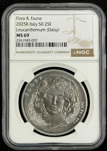 2025 R Italy Flora and Fauna 1 oz Silver .25E Daisy NGC MS 69