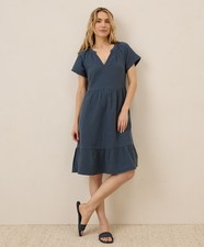 Pact Women's Coastal Double Gauze Breezy Dress Medium French Navy