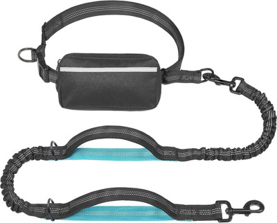 Hands Free Dog Leash with Zipper Pouch, Dual Padded Handles and Durable Bungee f
