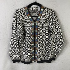 Northern Isles Cardigan Sweater Womens M Black Fair Isle Nordic Ski Holiday