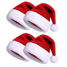 4 X Santa Hat Xmas Hat Father Christmas Hat Adults Deluxe Plush New Year