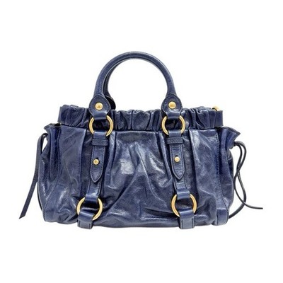 Miu Miu Navy Blue Shoulder Bag Gold-Tone Hardware Ruched
