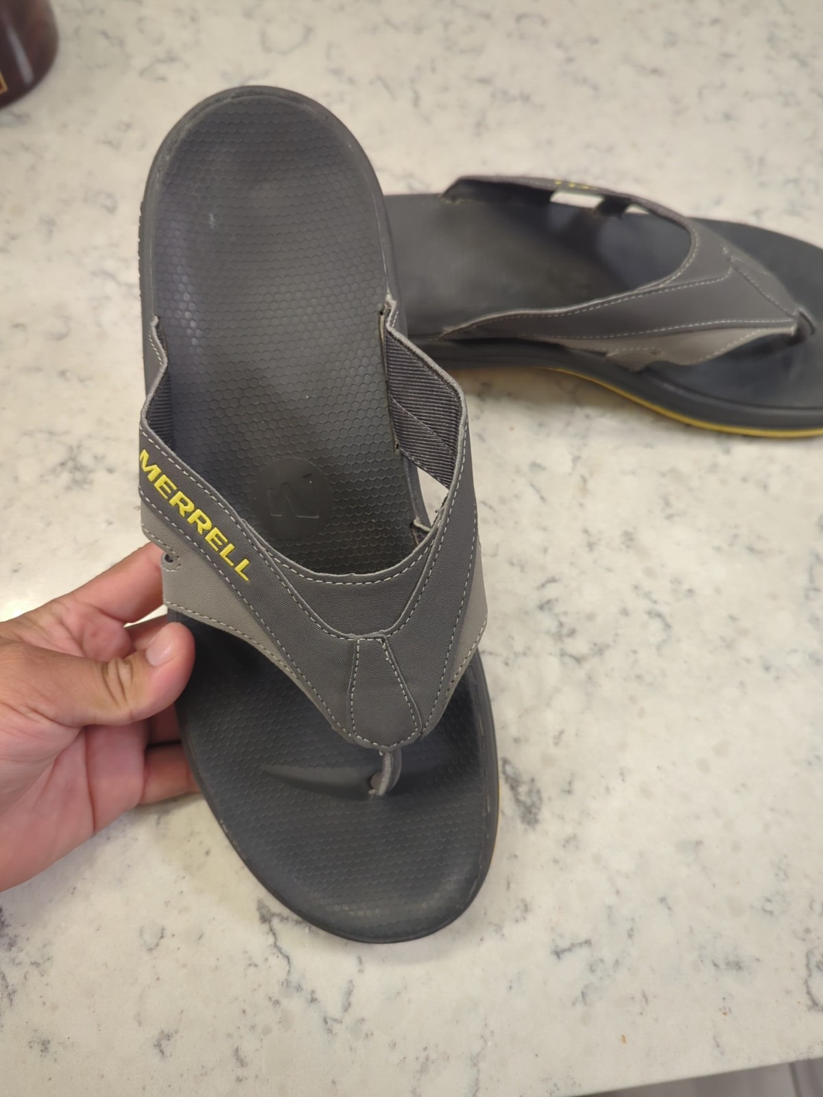 Sandali infradito uomo Merrell grigio giallo taglia 11 suola performance comodi