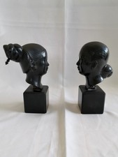 Pair Of Female Busts In Bronze Indochine Viet-Nam By Than Le N'Guyen