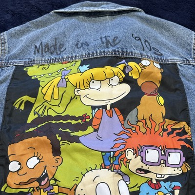 NICKELODEON Jacket Adult S Blue Denim Rugrats Graphic Made In 90s Cartoon Logo