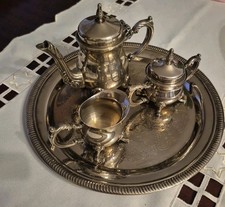 Vintage Teekanne Set, Kaffeekanne Zucker und Milchkännchen Set, Silberton...