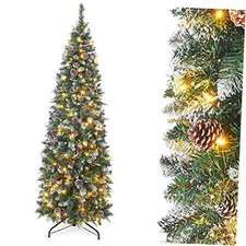  Pencil Christmas Tree 6 Foot Pre-Lit Artificial Christmas Tree with 5ft 11in